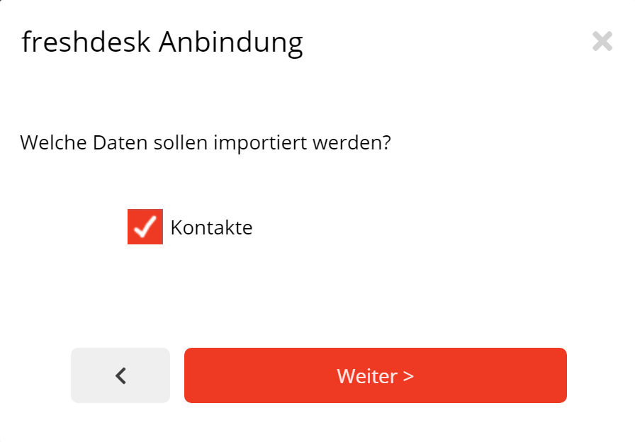 Auswahl des Kontaktimports in der Freshdesk-Anbindung