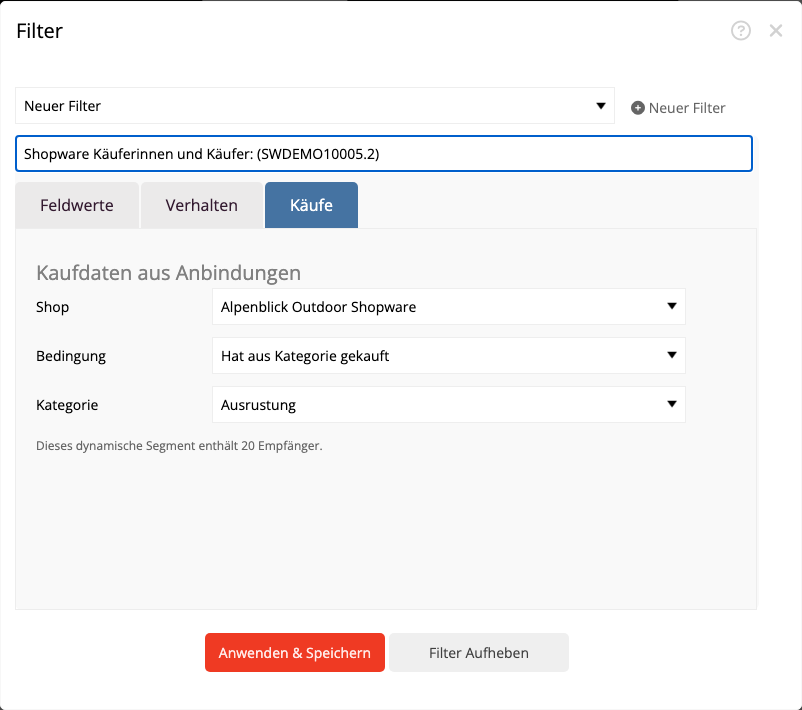 Zielgruppe nach einer in Shopware gekauften Produktkategorie