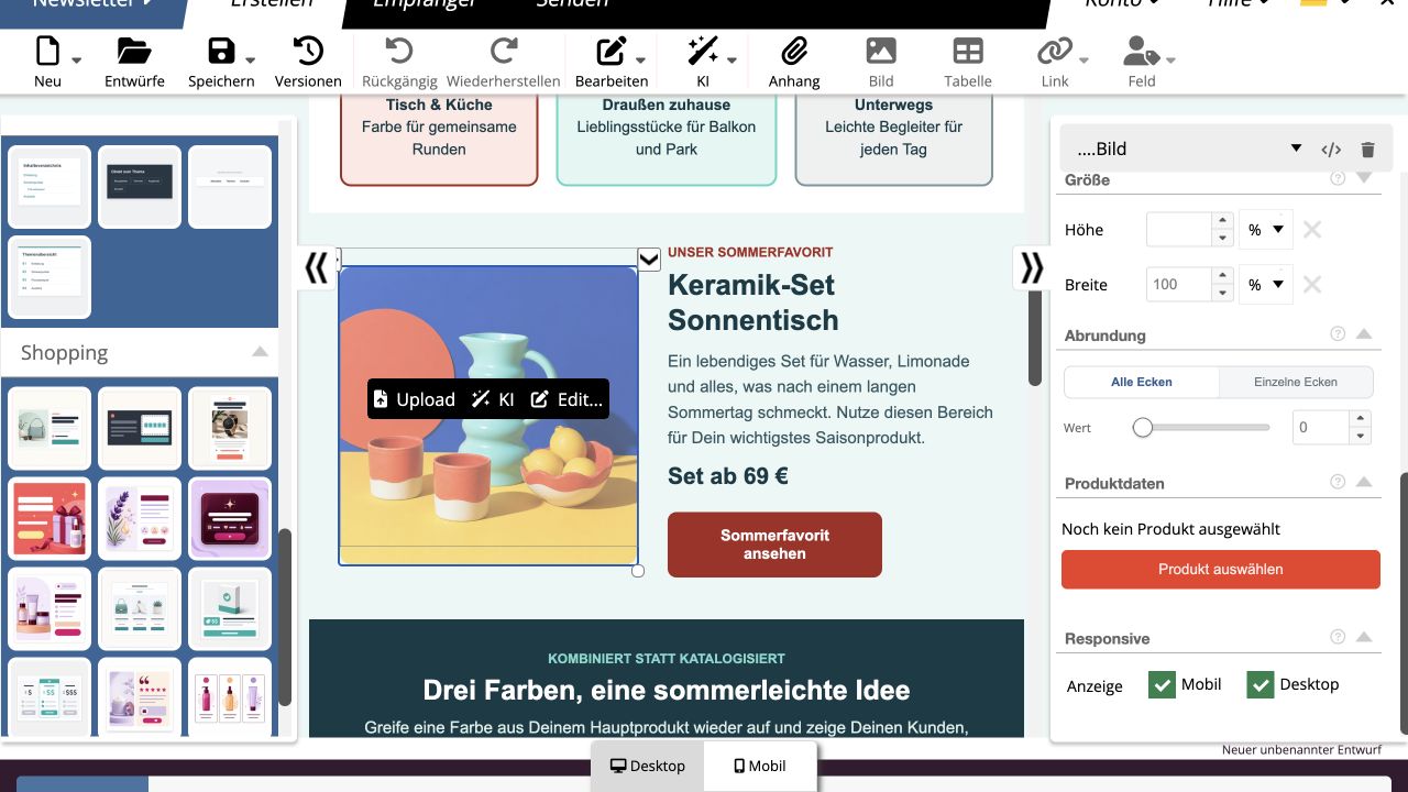 Produktdaten im mailfino Newsletter-Editor auswählen