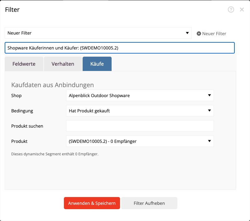 Zielgruppe nach einem in Shopware gekauften Produkt