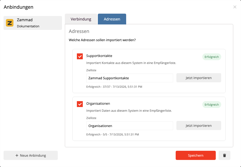 Erfolgreicher Import von Zammad-Supportkontakten und Organisationen in mailfino