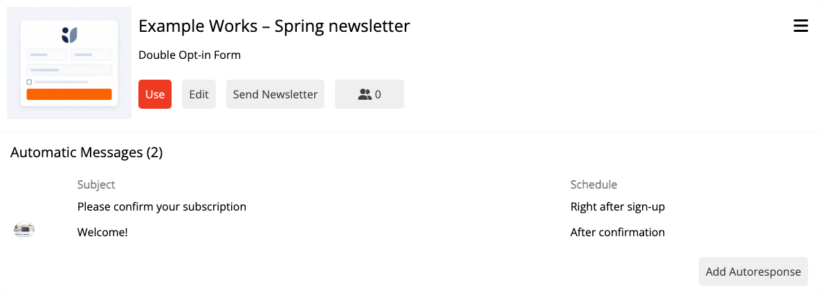 Overview of a double opt-in, welcome and follow-up email series