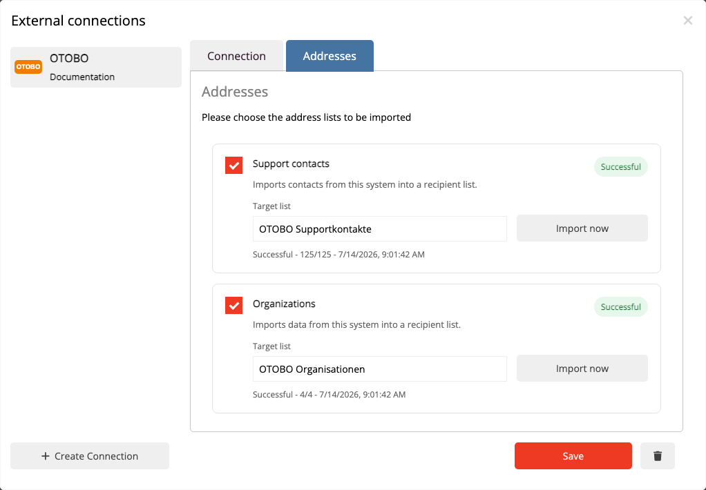 Successfully completed OTOBO imports for contacts, organizations and tickets in mailfino.
