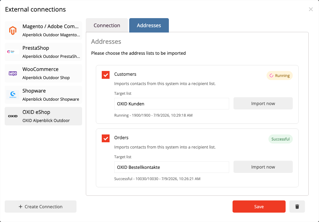 Successful import of OXID customers and orders into mailfino