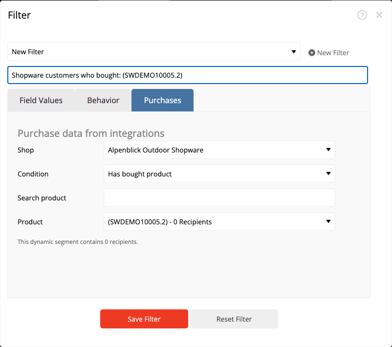 Audience based on a product purchased in Shopware