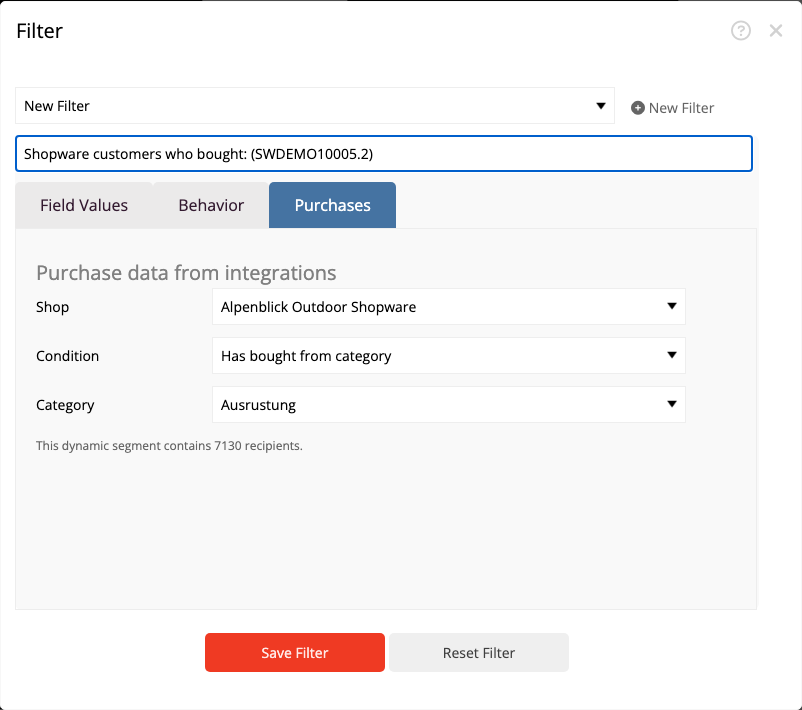 Audience based on a product category purchased in Shopware