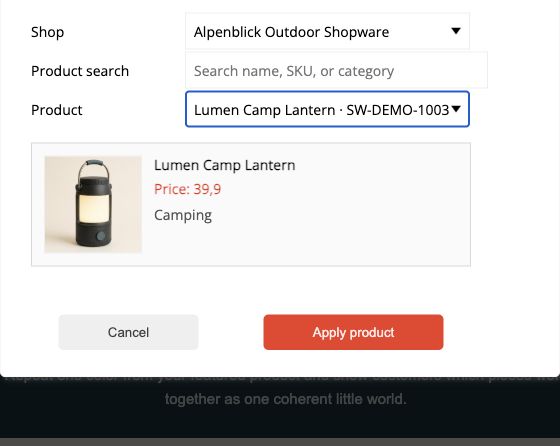 Select product data in the mailfino newsletter editor