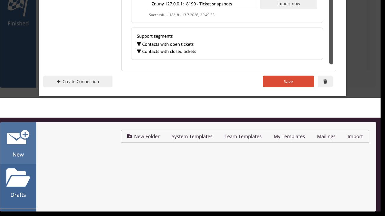 Ticket snapshots and the support segments provided from them by the Znuny integration.